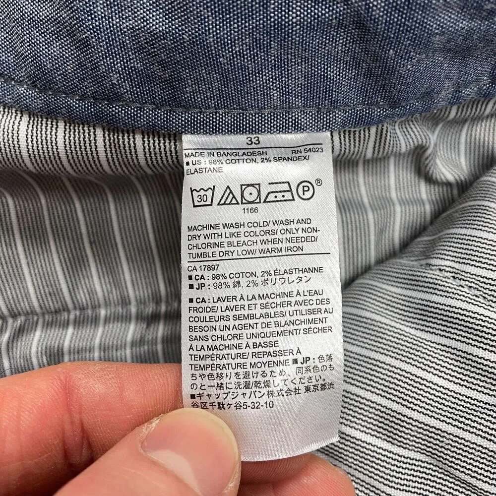 Banana Republic Aiden Chino Shorts Mens 33 Blue Straight Cotton 34x9 Pockets